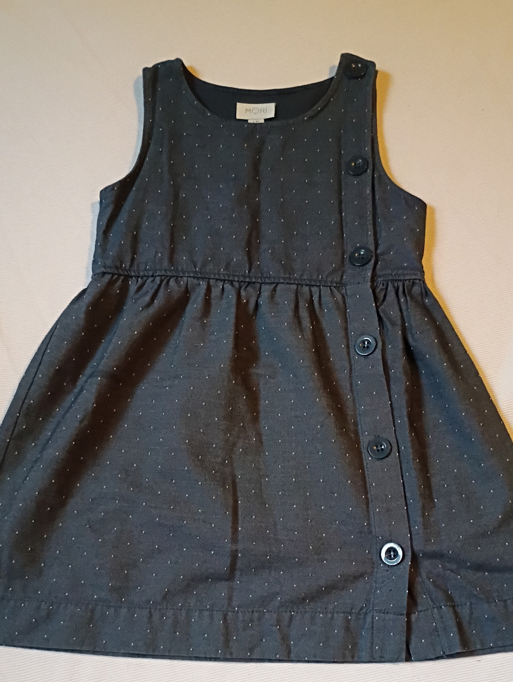 Mori Chambray Polka Dot Button Accent Dress